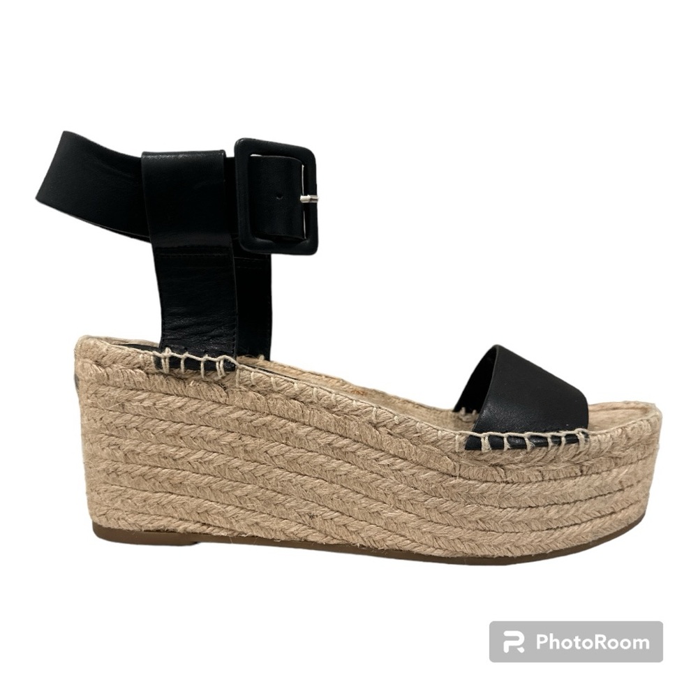 Vince Black Leather Espadrille Platform Sandals